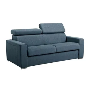 VENTE-UNIQUE Canapé 3 places convertible express en tissu bleu - couchage 140 cm - Matelas 22 cm mémoire de forme et assise mémoire de forme VIZI pas cher