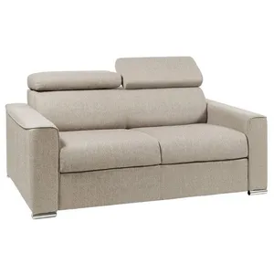 VENTE-UNIQUE Canapé 2 places convertible express en tissu beige avec assise mémoire de forme - Couchage 120 cm - Matelas 16 cm mémoire de forme V pas cher