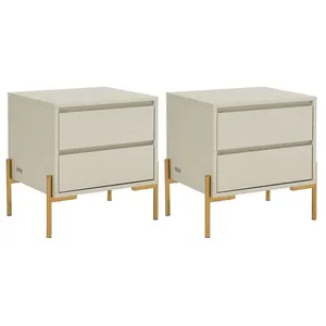 VENTE-UNIQUE Lot de 2 tables de chevet 2 tiroirs - MDF et métal - Beige et doré - KORASA pas cher