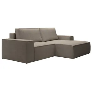 VENTE-UNIQUE Petit canapé dangle droit convertible en velours côtelé taupe AMELIA pas cher