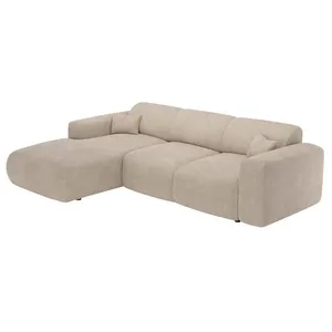 VENTE-UNIQUE Grand canapé dangle gauche convertible en tissu côtelé fines côtes beige POGNI de Maison Céphy pas cher