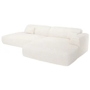 VENTE-UNIQUE Canapé d'angle droit ouvert en tissu bouclette blanc POGNI de Maison Céphy pas cher