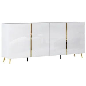 VENTE-UNIQUE Buffet avec 4 portes - 200 cm - Blanc brillant et Doré - MARZIALO pas cher