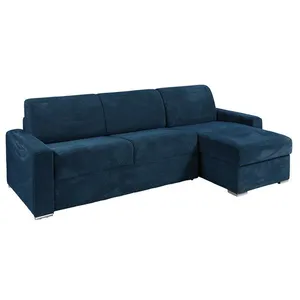 VENTE-UNIQUE Canapé dangle réversible convertible express en velours côtelé bleu - Couchage 160 cm - Matelas 18 cm - CALITO pas cher