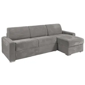 VENTE-UNIQUE Canapé dangle réversible convertible express en velours côtelé gris clair - Couchage lattes larges 160 cm - Matelas 22 cm avec mémo pas cher