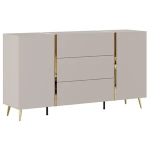VENTE-UNIQUE Buffet avec 2 portes et 3 tiroirs - Beige et Doré - MARZIALO pas cher