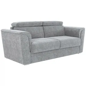 VENTE-UNIQUE Canapé 3 places convertible express en tissu gris - Couchage lattes larges 140 cm - Matelas 22 cm RIZORA pas cher