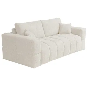 VENTE-UNIQUE Canapé 3 places convertible express en tissu bouclette beige - Couchage 140 cm - Matelas 16 cm ISSORO pas cher