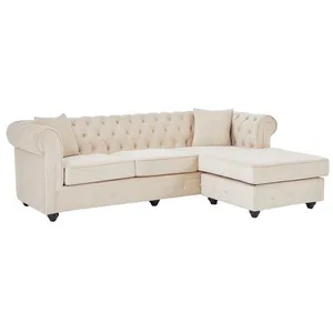 Vente-unique Canapé dangle chesterfield réversible en velours beige TOLEDO pas cher