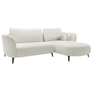 VENTE-UNIQUE Canapé d'angle droit convertible en tissu bouclette blanc ivoire AREMIA pas cher