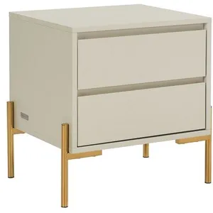 Table de chevet 2 tiroirs - MDF et métal - Beige et doré - KORASA de Pascal Morabito pas cher