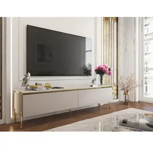 Meuble TV avec 2 portes - Beige et doré - VUKIA de Pascal MORABITO pas cher