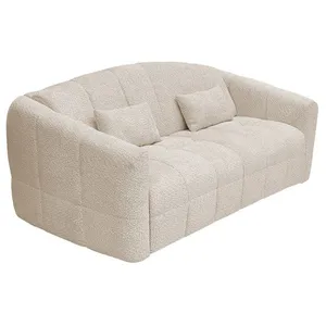 VENTE-UNIQUE Canapé 3 places convertible express en tissu bouclette beige - Couchage 140 cm - Matelas 14 cm RETUNA II pas cher