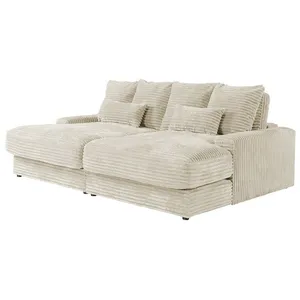 Vente-unique Canapé 3 places confort assise profonde en velours côtelé grosses côtes beige CALAZO de Pascal Morabito pas cher