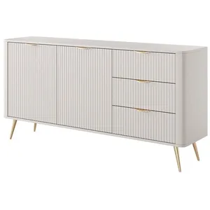 Buffet 2 portes et 3 tiroirs en MDF - Beige et doré - ELONARIA II de Pascal Morabito pas cher