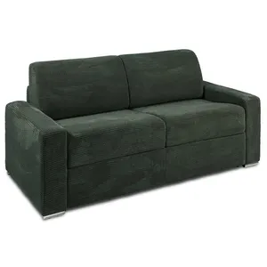 Vente-unique Canapé 3 places convertible express en velours côtelé vert - Couchage 140 cm - Matelas 22 cm avec mémoire de forme - CALITO pas cher