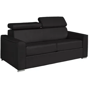 VENTE-UNIQUE Canapé 3 places convertible express en cuir de buffle noir - Couchage 140 cm - Matelas 22 cm - VIZIR pas cher
