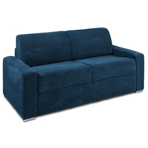 VENTE-UNIQUE Canapé 3 places convertible express en velours côtelé bleu - Couchage 140 cm - Matelas 22 cm - CALITO pas cher