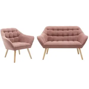 VENTE-UNIQUE Canapé 2 places et fauteuil en tissu rose chiné CASERTA pas cher