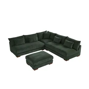 Canapé dangle réversible et pouf en velours côtelé vert SPERONE de Pascal Morabito pas cher