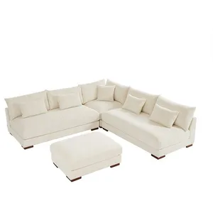Canapé dangle réversible et pouf en velours côtelé beige SPERONE de Pascal Morabito pas cher