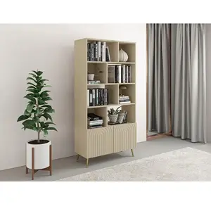 Vente-unique-Bibliothèque avec 2 portes et 8 niches - Beige - NORSIM pas cher