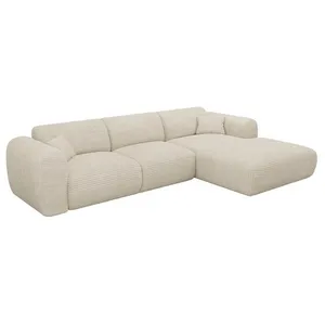 VENTE-UNIQUE Grand canapé d'angle droit en velours côtelé beige POGNI de Maison Céphy pas cher