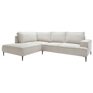 VENTE-UNIQUE Grand canapé d'angle gauche en velours côtelé beige GINETO pas cher