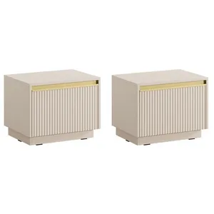 Lot de 2 tables de chevet 1 tiroir - MDF - Beige et doré - POSINIA de Pascal Morabito pas cher