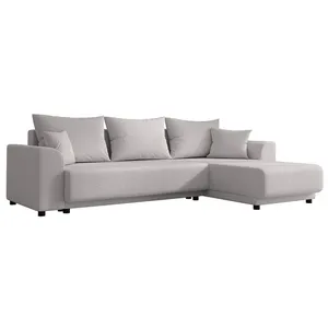 VENTE-UNIQUE Canapé d'angle convertible et réversible en velours côtelé gris clair NESSARO pas cher
