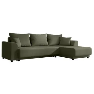 VENTE-UNIQUE Canapé d'angle convertible et réversible en velours côtelé vert kaki NESSARO pas cher