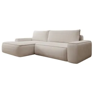 VENTE-UNIQUE Canapé d'angle gauche convertible en velours côtelé beige ZOMELA pas cher