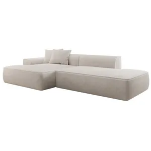 VENTE-UNIQUE Canapé dangle gauche en velours côtelé beige ERYNEL pas cher