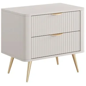 Table de chevet - 2 tiroirs - Beige et doré - ELONARIA de Pascal Morabito pas cher
