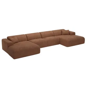 VENTE-UNIQUE Grand Canapé d'angle panoramique en tissu texturé terracotta POGNI de Maison Céphy pas cher
