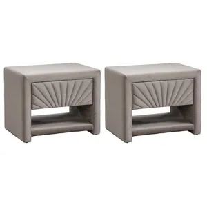 VENTE-UNIQUE Lot de 2 tables de chevet - 1 tiroir et 1 niche - Velours - Beige - ULAMI pas cher