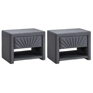 VENTE-UNIQUE Lot de 2 tables de chevet - 1 tiroir et 1 niche - Velours - Gris anthracite - ULAMI pas cher