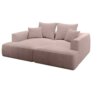 VENTE-UNIQUE Canapé 3 places confort assise profonde en velours côtelé grosses côtes rose poudré PINETA pas cher
