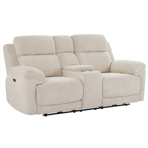 VENTE-UNIQUE Canapé 2 places relax électrique avec tablette en tissu chiné beige KELUNO pas cher