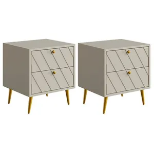 Lot de 2 tables de chevet - 2 tiroirs - Beige - TEODA de Pascal MORABITO pas cher