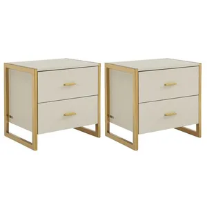 Lot de 2 tables de chevet 2 tiroirs - MDF - Beige et doré - OMBRELIA de Pascal Morabito pas cher