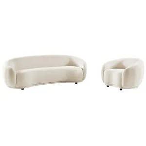 Canapé 3 places et fauteuil en tissu bouclette blanc ivoire BOVANA de Pascal Morabito pas cher