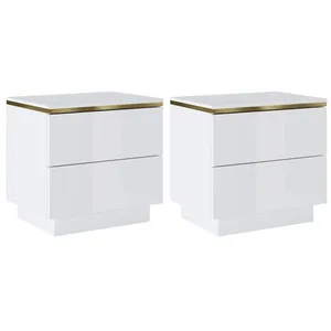 Lot de 2 tables de chevet avec 2 tiroirs - Blanc brillant et doré - VUKIA de Pascal Morabito pas cher