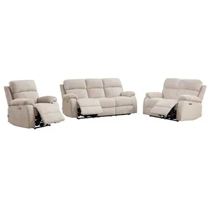 VENTE-UNIQUE Canapé 3 places 2 places et un fauteuil relax électrique massant en tissu chenille beige KOCENI pas cher