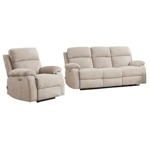 VENTE-UNIQUE Canapé 3 places et fauteuil relax électrique massant en tissu chenille beige KOCENI pas cher