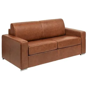 VENTE-UNIQUE Canapé 3 places convertible express en cuir de buffle vintage caramel - Couchage 140 cm - Matelas 18 cm CALITO pas cher