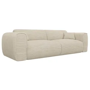 VENTE-UNIQUE Canapé 4 places convertible express en velours côtelé beige - Couchage 160 cm - Matelas 16 cm avec mémoire de forme POGNIA pas cher