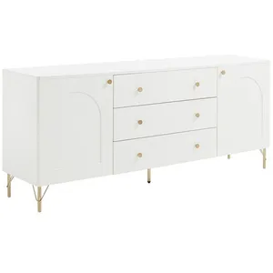 VENTE-UNIQUE Buffet avec 2 portes et 3 tiroirs - Blanc et doré - ALOBARA pas cher