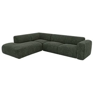 VENTE-UNIQUE Grand canapé dangle gauche avec dossier méridienne en tissu chiné vert POGNI de Maison Céphy pas cher