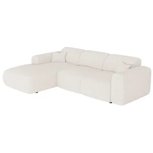VENTE-UNIQUE Grand canapé dangle gauche convertible en tissu bouclette blanc POGNI de Maison Céphy pas cher